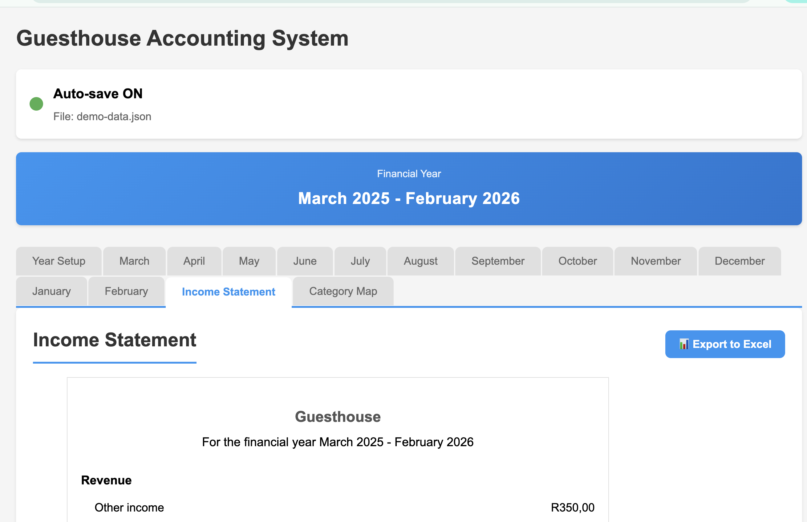 Guesthouse Accounting System dashboard and booking overview