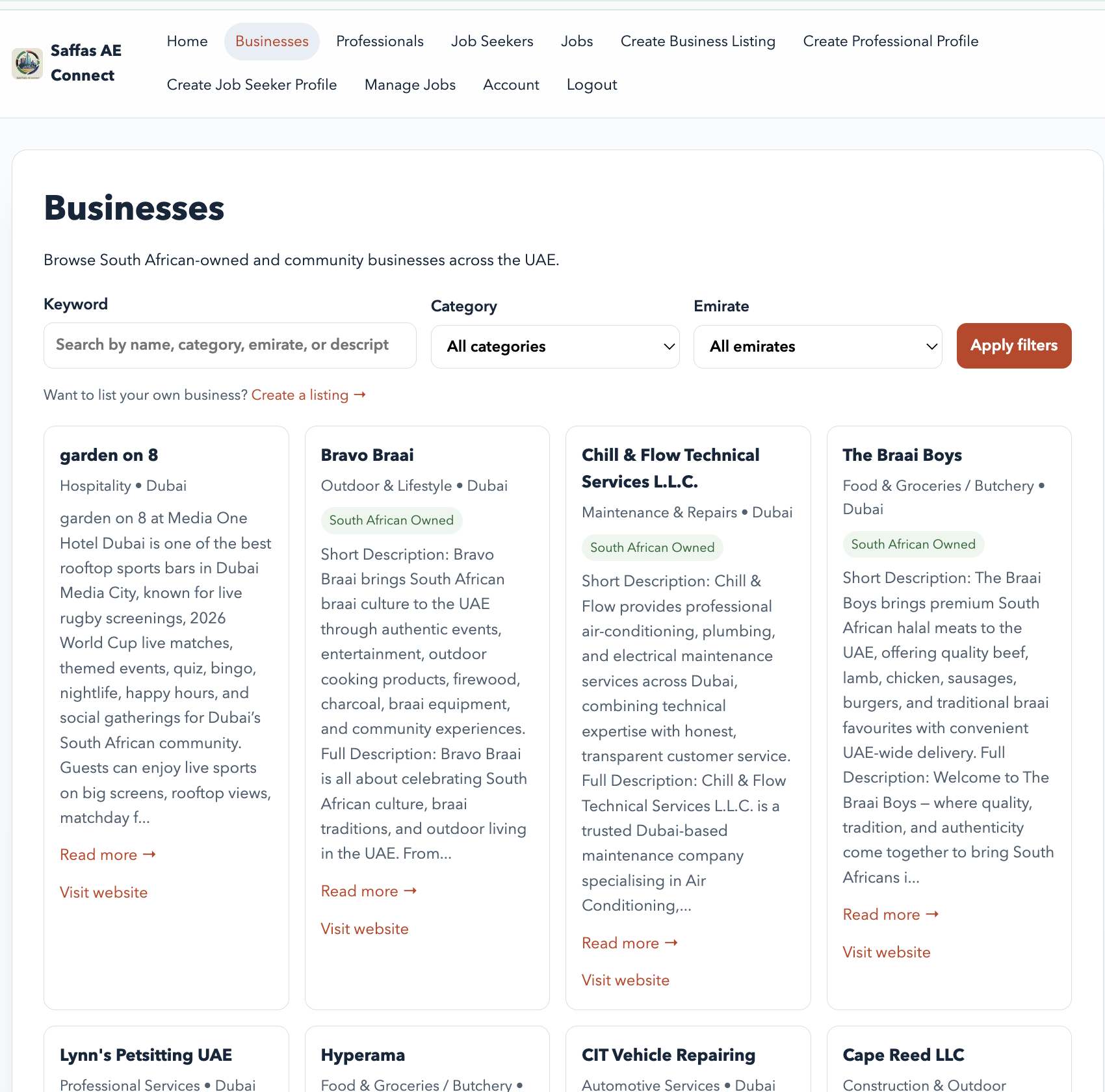 Saffas AE Connect business directory screenshot