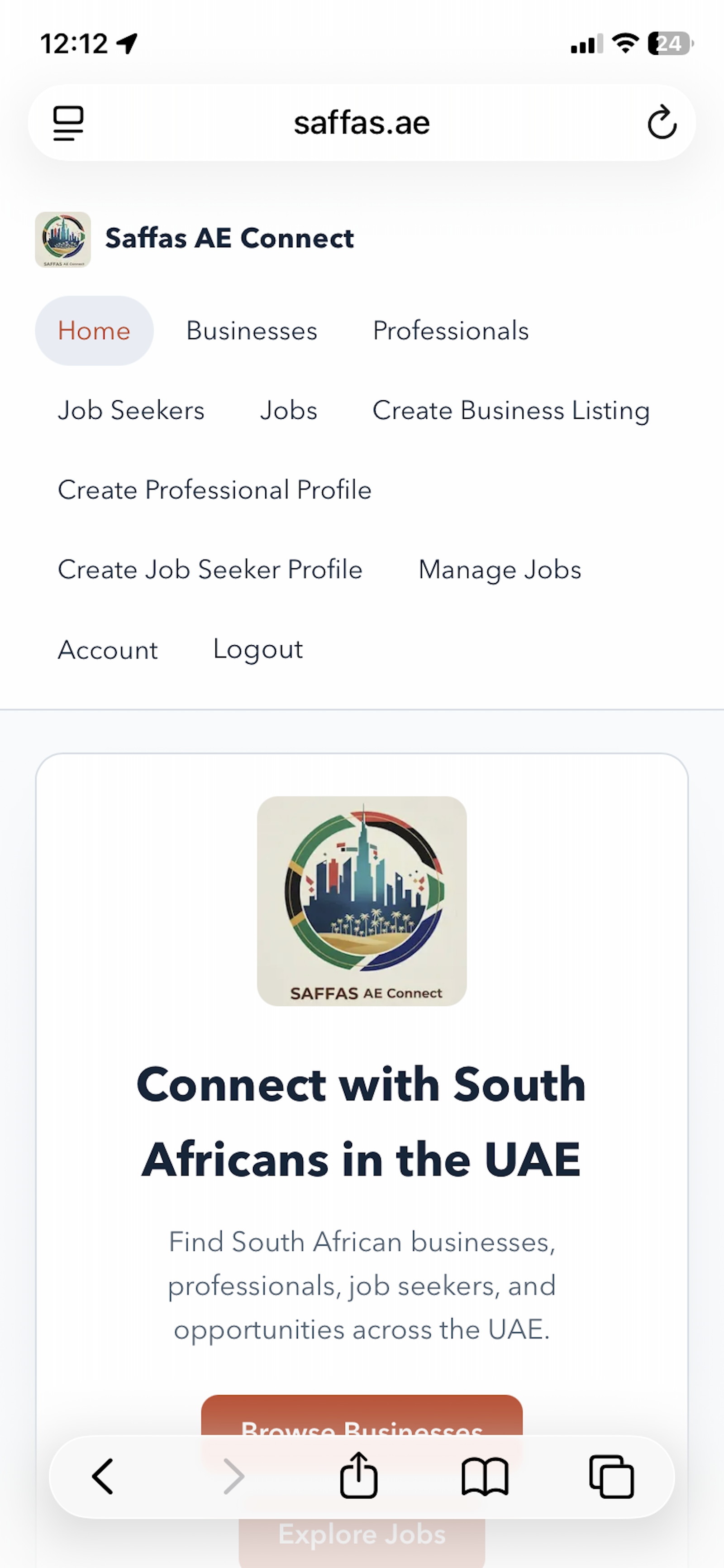 Saffas AE Connect mobile responsive layout screenshot